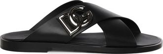 Dolce & Gabbana Zwarte leren sandalen met DG-logo - Heren - Sandalen - Zwart - 40 EU - Leer - Schoenen