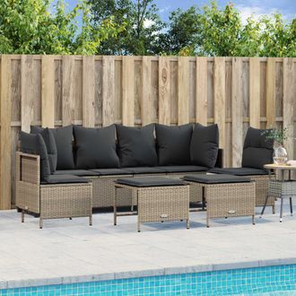 vidaXL Vidaxl - Set De Sof&aacute;s Jard&iacute;n Y Cojines 5 Pzas Rat&aacute;n Sint&eacute;tico Gris Claro