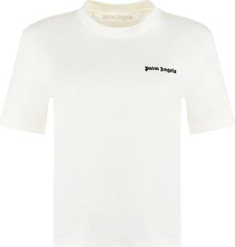 Palm Angels Cotton Crew-Neck T-Shirt - Dames - T-shirts - Wit - M - Katoen - Tops