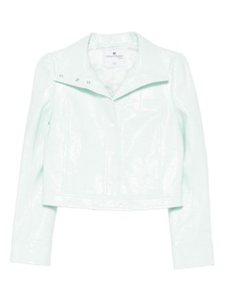 Courr&egrave;ges Cropped Jacket with Glossy Patent Finish and Structured Collar