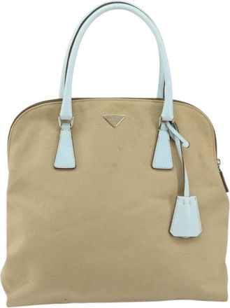 Prada Vintage Handbag Canvas Beige Canvas Handbag (Pre-Owned)