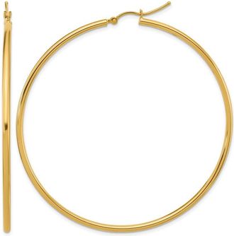 Diamond2Deal 10k Yellow Gold 2x60mm Lightweight Tube Hoop Earrings