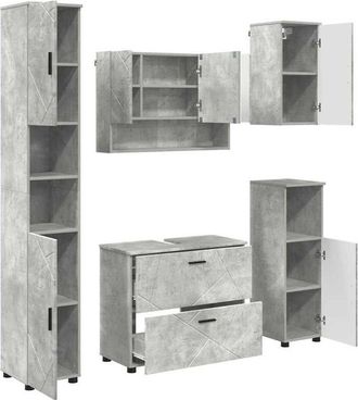 vidaXL Juego De Muebles De Ba&ntilde;o Con Caj&oacute;n 5 Pcs Gris Concreto Vidaxl