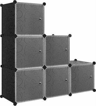 Woltu Armario Modular De 6 Cubos Organizador Modular Estanteria De Almacenamiento De Cubos Paneles De Pl&aacute;stico Con Puertas De Im&aacute;n Para Zapatos Juguetes Y L