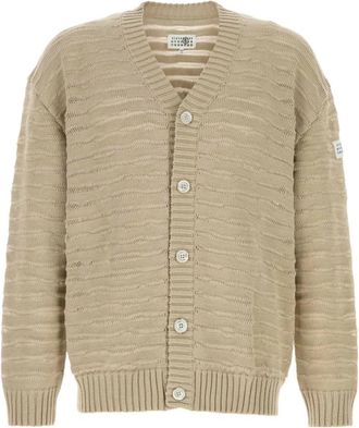 Maison Margiela Cotton Loose Rib Cardigan - Heren - Vesten - Beige - XL - Katoen - Truien & Vesten