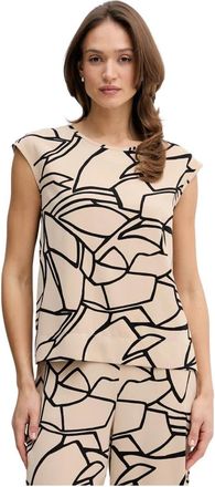 Joseph Ribkoff Abstract Print Boxy Top - Dames - Tops zonder mouwen - Beige - S - Polyester - Tops