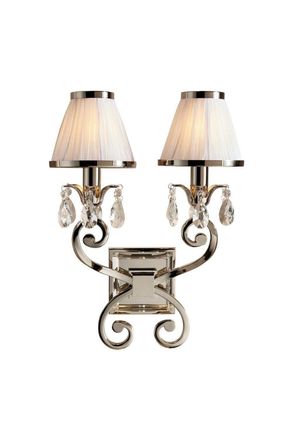Netlighting Oksana 2 Light Indoor Twin Candle Wall Light Polished Nickel Plate with White Shades E14