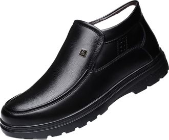 Generic Mens Slip-On Casual Shoes Comfort Faux Leather Winter Short Boots Flat Heel Business Dress Shoes,Black,12.5 UK