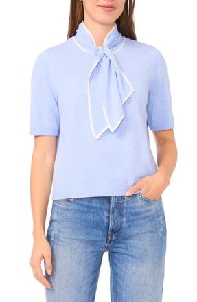 CeCe by Cynthia Steffe Tipped Tie Neck Sweater in Sweet Blue at Nordstrom, Size X-Large