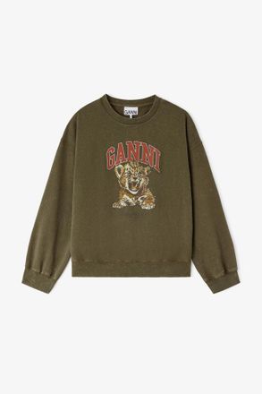 Ganni Green Crewneck with Tiger - Size XXS Organic Cotton