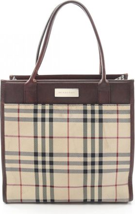 Burberry Beige Brown Multi-Color Canvas Leather Handbag Tote Bag (Pre-Owned)