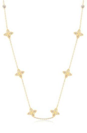 Gabi Rielle Enchanting Clover 14K Gold Plated Sterling Silver CZ Station Necklace at Nordstrom Rack