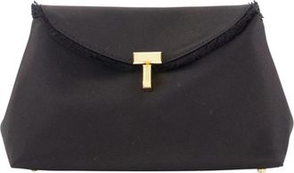 Toteme Mini T-lock Frayed Clutch - Dames - Clutches - Zwart - ONE Size - Satijn - Tassen