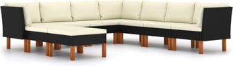 vidaXL Set De Muebles De Jard&iacute;n 9 Pzas Y Cojines Rat&aacute;n Sint&eacute;tico Negro Vidaxl