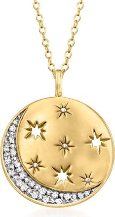 Ross-Simons Diamond Moon and Star Disc Pendant Necklace in 18kt Gold Over Sterling