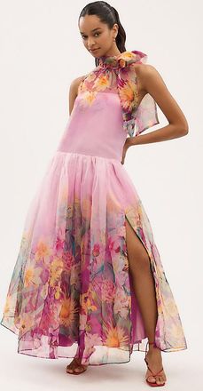 BHLDN Kendall High-Neck Scarf Floral Organza Maxi Dress