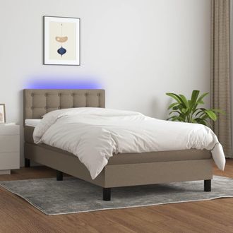 vidaXL Cama Box Spring Colch&oacute;n Y Luces Led Gris Taupe 80x200 Cm Vidaxl