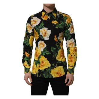 Dolce & Gabbana Casual Shirts, male, Multicolor, Size: L Floral Stretch Cotton Sicilia Fit Dress Shirt