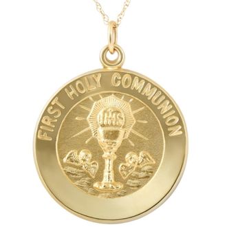 Pompeii3 14k Yellow Gold First Holy Communion Medal Pendant 1 Tall 4 Grams