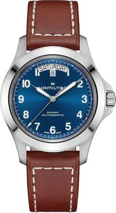 Hamilton Khaki Field Automatic Leather Strap Watch in Blue at Nordstrom