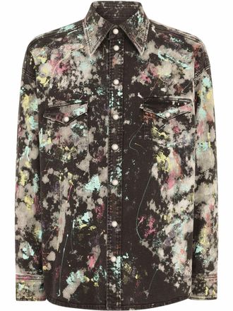 Dolce & Gabbana paint-splatter longsleeved shirt - men - Cotton/Spandex/Elastane - 44 - Black