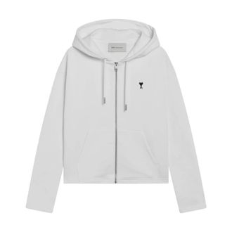 Ami Quota Contrasted Logo Hoodie - female - Ami Paris - Zip-throughs - White - L - Sweatshirts & Hoodies