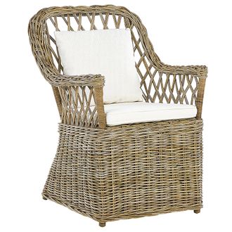 Beliani Silla De Jard&iacute;n De Rat&aacute;n Natural Blanco Crema Algod&oacute;n Cojines De Respaldo Interior Maros