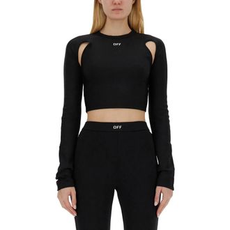 Off-white Sleek LS Crop TOP - female - Off White - Long Sleeve T-Shirts - Black - S - Tops