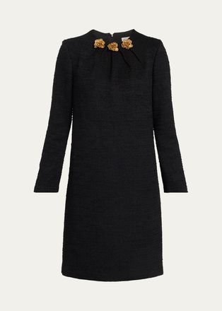 Teri Jon Floral Applique Tweed Shift Dress