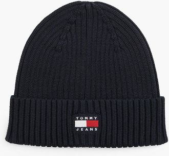 Tommy Hilfiger Mens Tommy Jeans Badge Rib-Knit Beanie - Dark Night Navy
