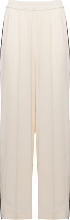 Fabiana Filippi Ivory Silk Blend Pants with Embroidered Accents