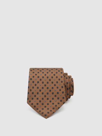 Reiss Golden Yellow Silk Twill Micro Diamond-print Tie