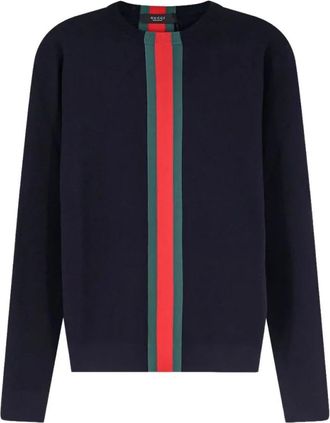 Gucci Truien & Vesten, Heren, Blauw, L, Katoen, Web Detail Katoenen T-shirt