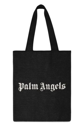 Palm Angels Mens Black Tote Bag With Logo Wool
