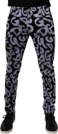 Dolce & Gabbana Mens Skinny Graffiti Print Jeans - Black Cotton - Size EU 48 (Mens)
