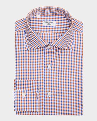 Cesare Attolini Mens Cotton Micro-Gingham Spread-Collar Sport Shirt