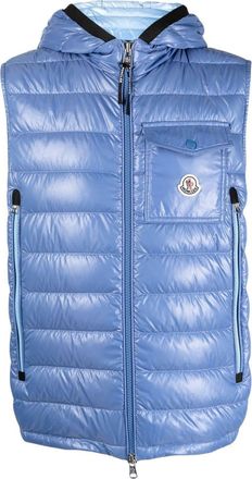 Moncler logo-patch padded gilet - men - Goose Down/Polyamide/Polyamide - 4 - Blue