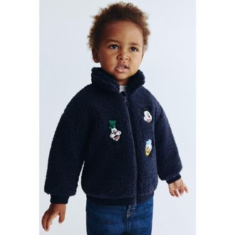 H&M Embroidery-detail Teddy Jacket in Navy Blue/mickey Mouse at Nordstrom, Size 12M