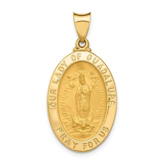 Diamond2Deal 14k Yellow Gold Polished and Satin Our Lady Guadalupe Medal Hollow Pendant