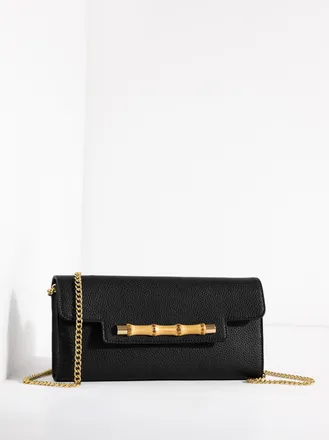 Talbots Pebble Leather Bamboo Clutch - Black - 001 Talbots