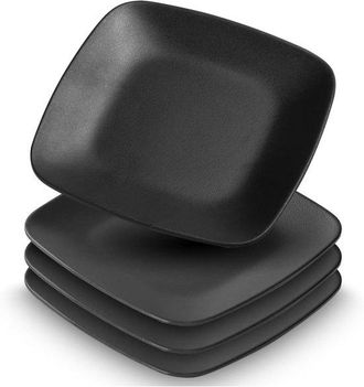 OEM Set Di 4 Piatti Da Portata In Terracotta Nera, Rettangolari, Neri Opachi, Lavabili In Lavastoviglie, Piatti Quadrati Per Carne, Sushi, Snack E Insalat