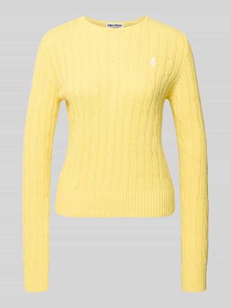 Review Strickpullover mit Zopfmuster und Label-Stitching in Pastellgelb, Gr&ouml;&szlig;e XL
