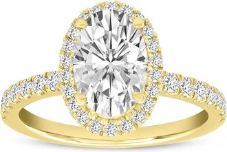 LuvMyJewelry Laurentia 14K Yellow Gold Oval Lab Grown Diamond Halo Engagement Ring - 1.96 Ct