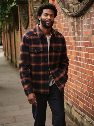 Fat Face FatFace Milton Navy Bonded Fabric Check Overshirt