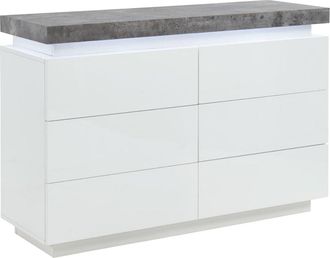 Vente-Unique Cómoda HALO II - 6 cajones - MDF lacado - Con LEDs - Color: blanco y cemento