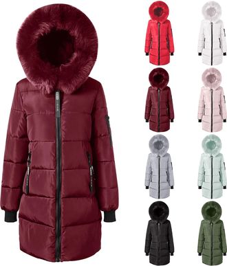 Generic Womens Coats Winter Jackets for Women UK Quilted Down Long Puffer Coats Ladies Lightweight Waterproof Jacket with Fur Hood Plus Size Trench Coat Warm 