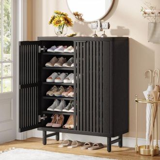 Tribesigns Tribesigns Zapatero Con Puertas De Persiana, Zapatero De Entrada De 6 Niveles Con Estantes Ajustables, Organizador Moderno De Madera Para Entrada, Pas