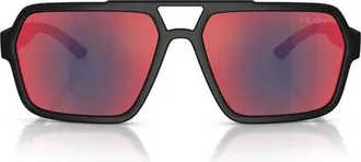 Prada 59mm Pilot Sunglasses in Black/dark Grey Blue/red at Nordstrom