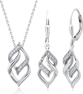 MAX + STONE 925 Sterling Diamond Eternity Pendant Necklace and Dangle Earrings