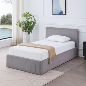 Kosy Koala Ottoman Bed Gas Lift Storage Grey 3ft Single with 1 Mattress Line Pattern Velvet Bedroom